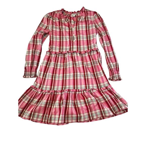🌟3 for $35🌟 J.Crew Plaid Dress Pink Tiered Long Sleeve, Buttons Nursing Friendly - Picture 1 of 8